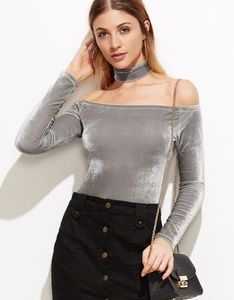 Velvety Bodysuit With Choker